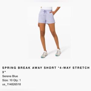 Lululemon - Spring Break Away Short, “Serene Blue”, Size 10